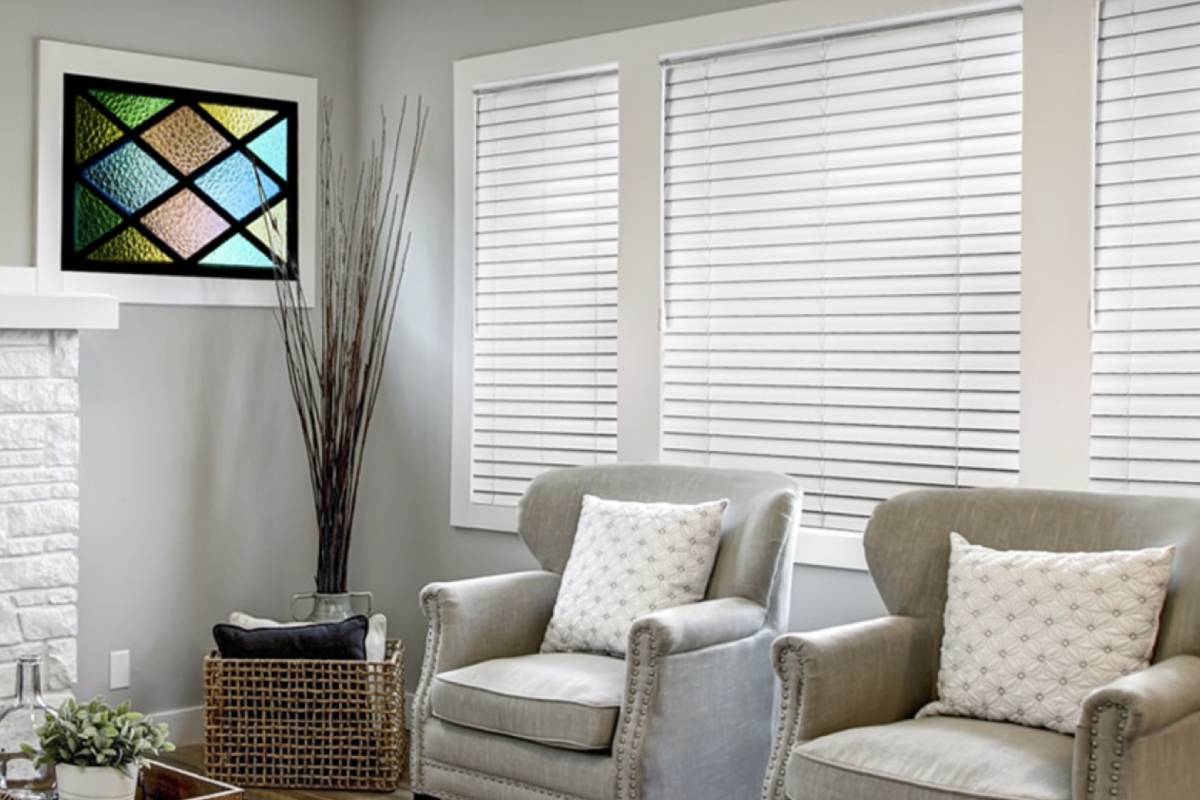Custom faux wood blinds in a home near White Rock & South Surrey, B.C.